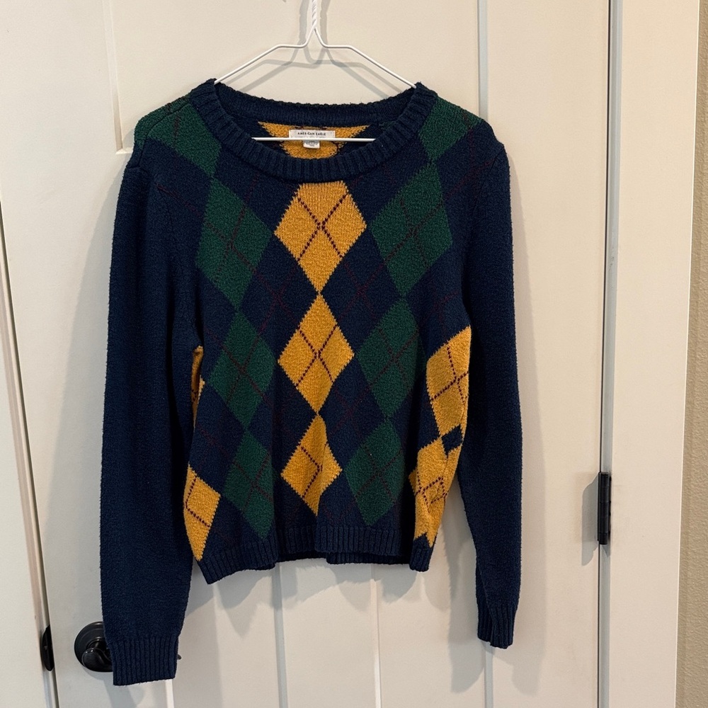 American Eagle Outfitters Argyle Sweater - Navy, Green, and Yellow